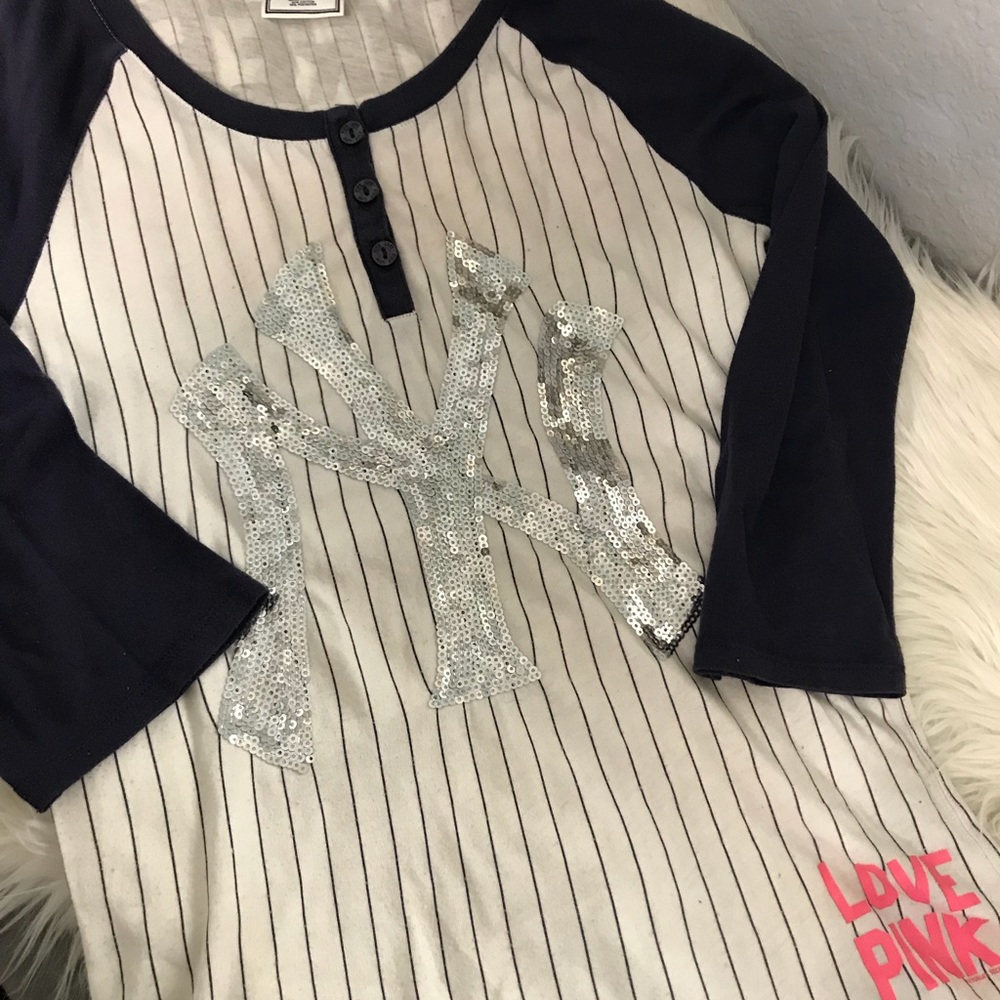 New York Yankees Pinstripe top PINK By VS Sz Small